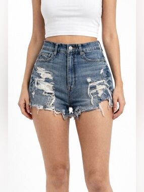 American Eagle Outfitters Super Hi Rise Shortie Distressed Jean Sho…